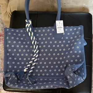 J. Crew Navy Floral Tote with Rope Detail